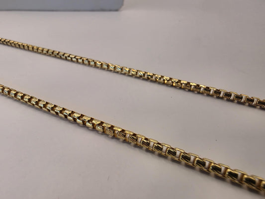 Gold Plated Box Chain Necklace | 925 Silver | 22 Inch | 3.67mm | Rounded Box Link | Mens Womens Unisex Gold Chain