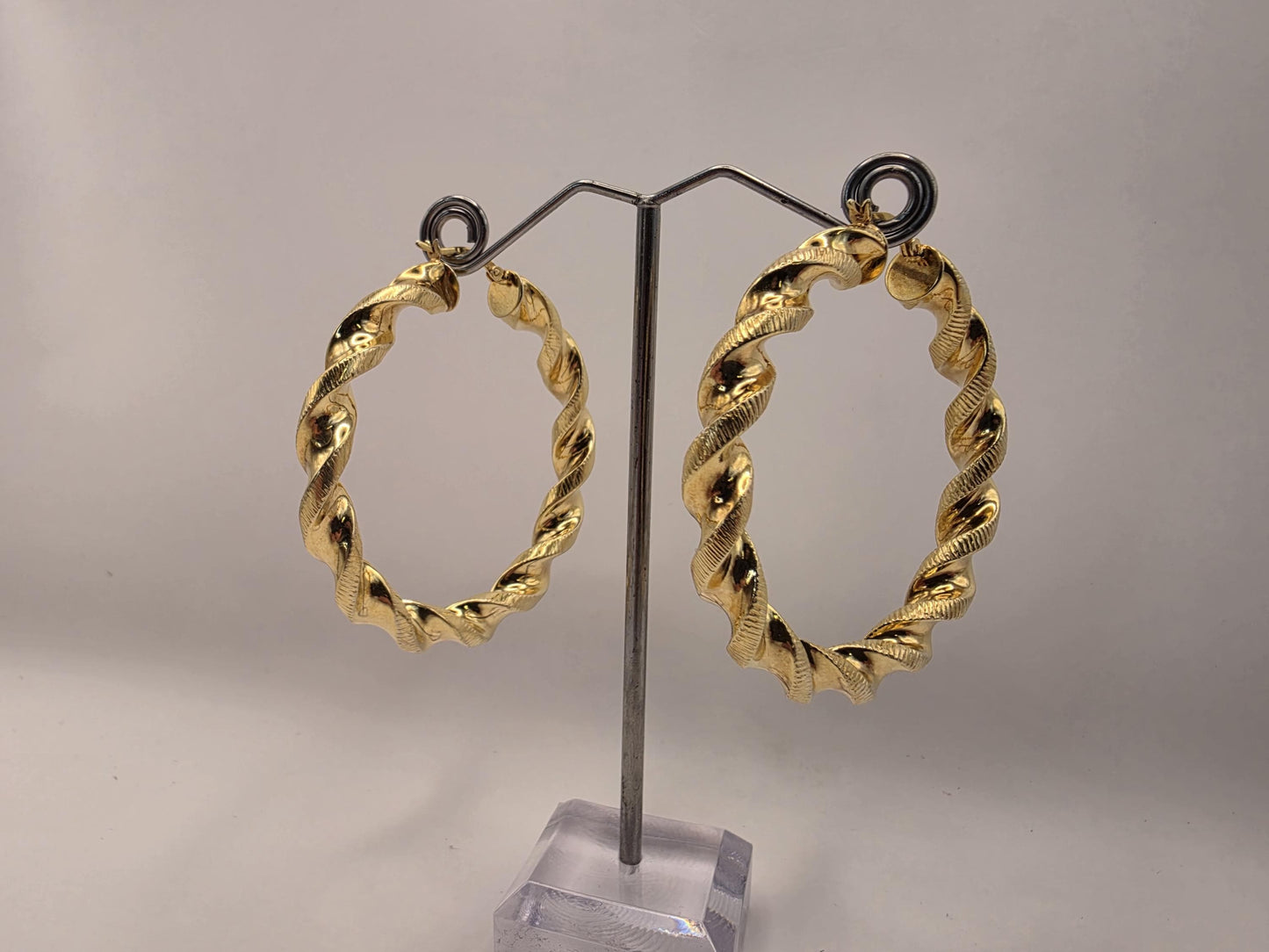 Gold Plated Twisted Hoop Earrings | 925 Silver | 2 Inch | Chunky Twisted Rope Hoops | Womens Statement Gold Hoops