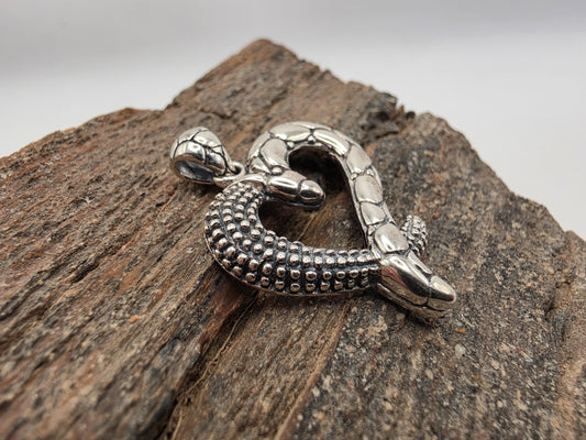 Sterling Silver Snake Heart Pendant | 925 Silver | Oxidized Serpent | 1 Inch | Mens Womens Edgy Heart Jewelry Pendant