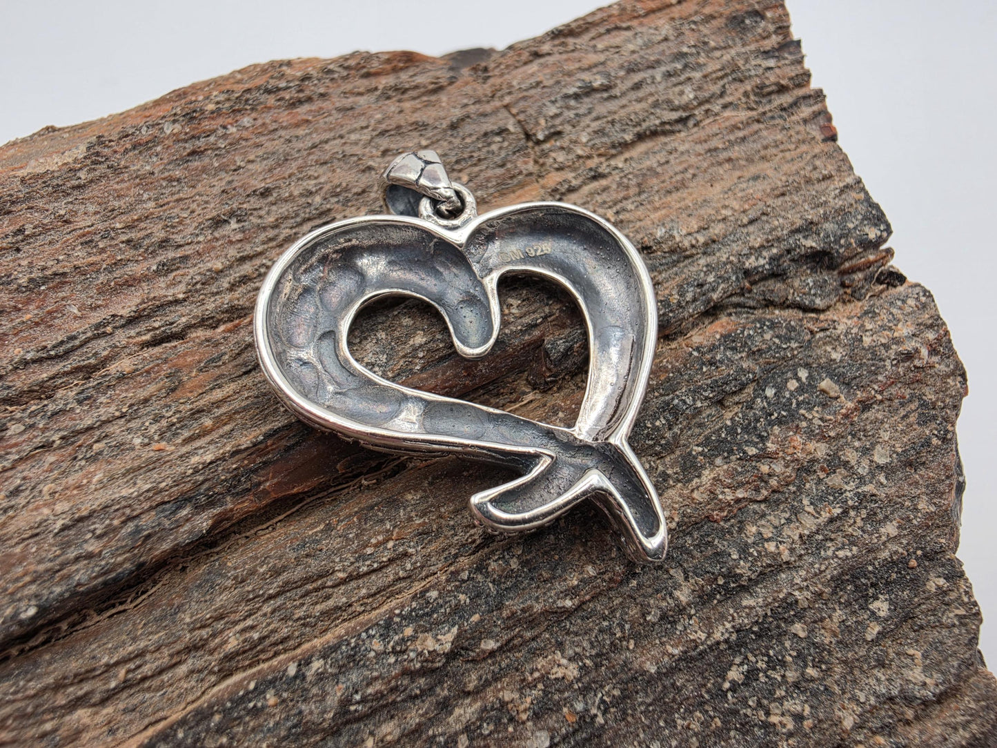 Sterling Silver Snake Heart Pendant | 925 Silver | Oxidized Serpent | 1 Inch | Mens Womens Edgy Heart Jewelry Pendant