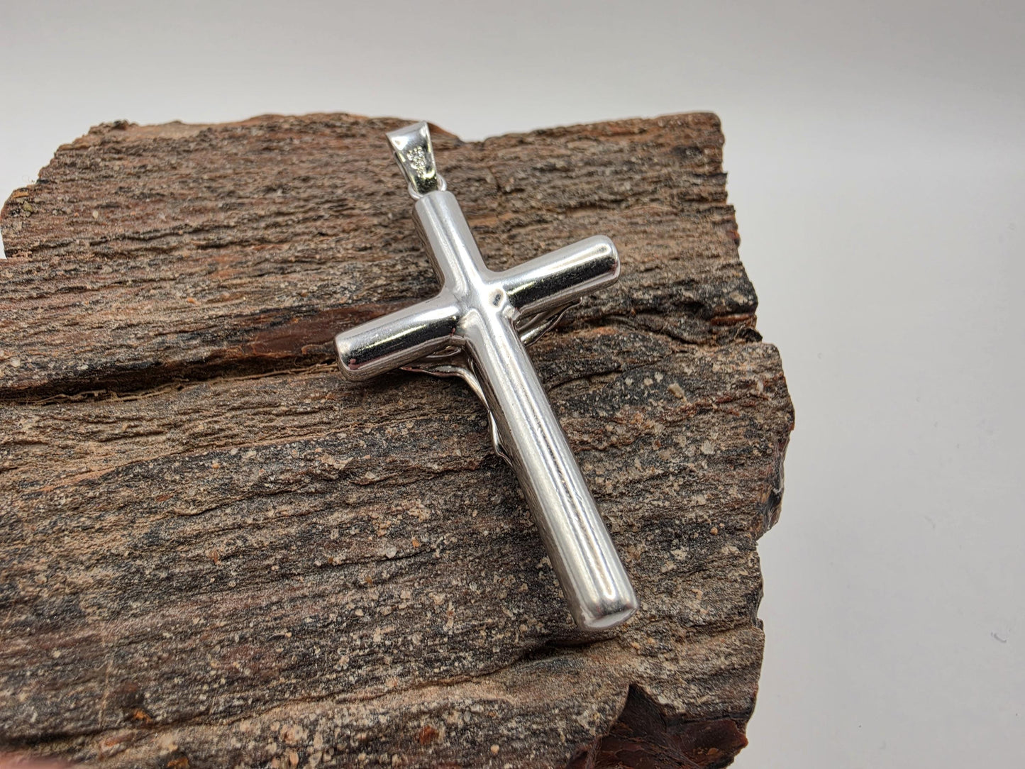 Sterling Silver Crucifix Pendant with Detailed Jesus Figure 925 Polished Christian Necklace Religious Catholic Faith Jewelry