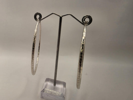 Sterling Silver Large Diamond Cut Hoop Earrings 2.75" 925 Statement Lightweight Textured Polished Jewelry Gift for Her