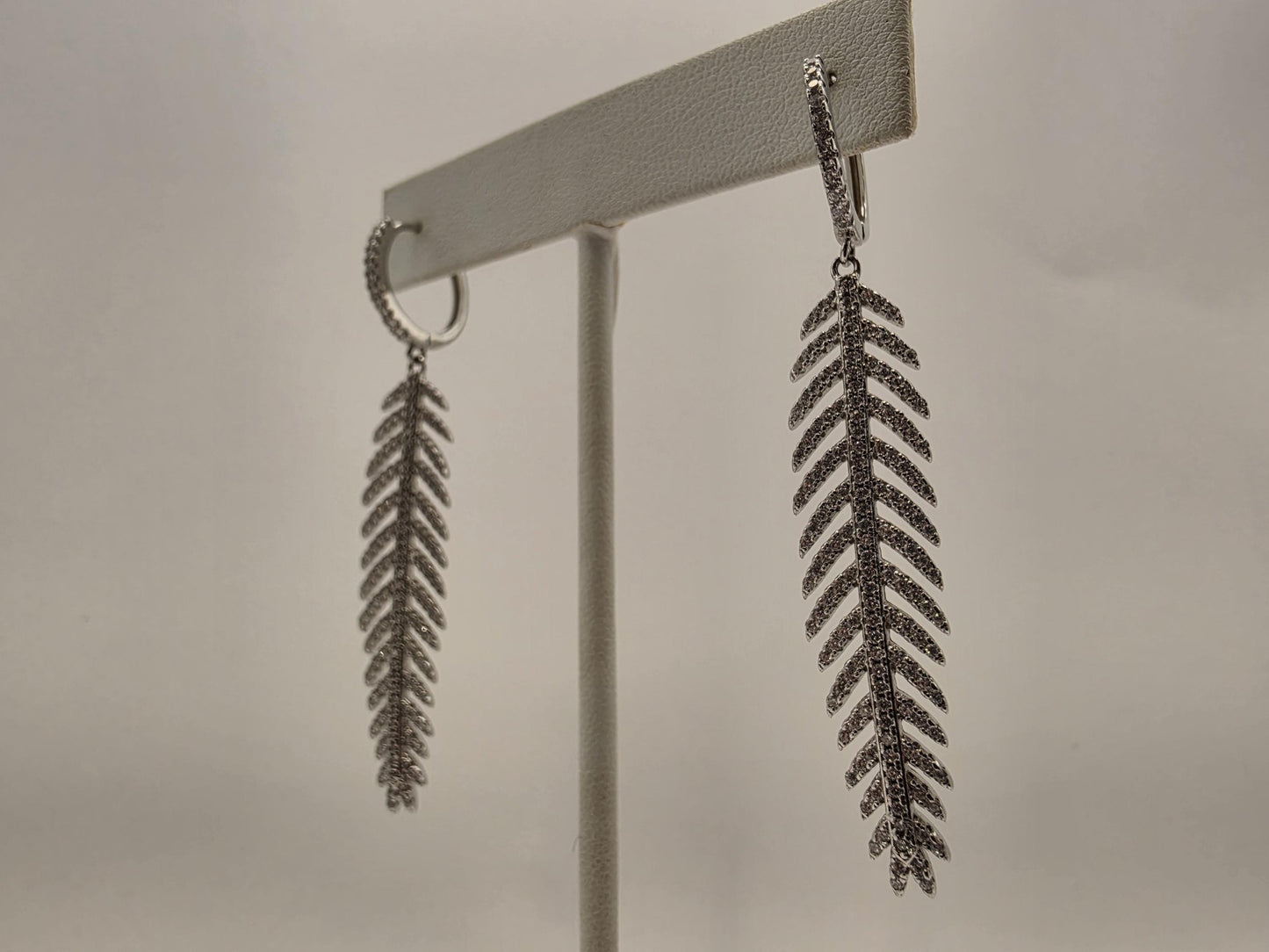 Sterling Silver CZ Feather Drop Huggie Hoop Earrings 925 Pave Leaf Dangle Statement Bohemian Jewelry Gift for Her