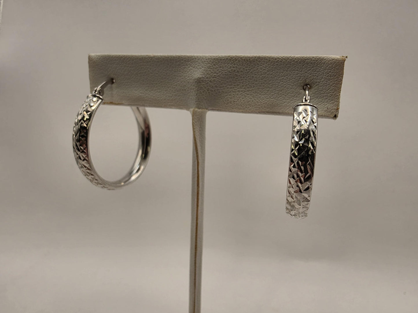 Sterling Silver Diamond Cut Faceted Hoop Earrings 1" 925 Sparkly Textured Everyday Classic Jewelry Gift for Her Womens