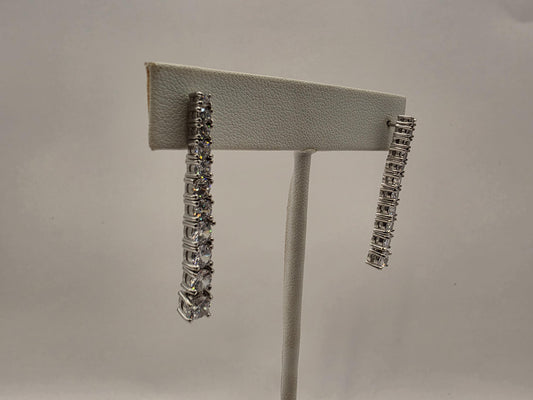 Sterling Silver CZ Tennis Drop Earrings 1.5" 925 Pave Linear Bar Statement Bridal Wedding Jewelry Gift for Her Womens