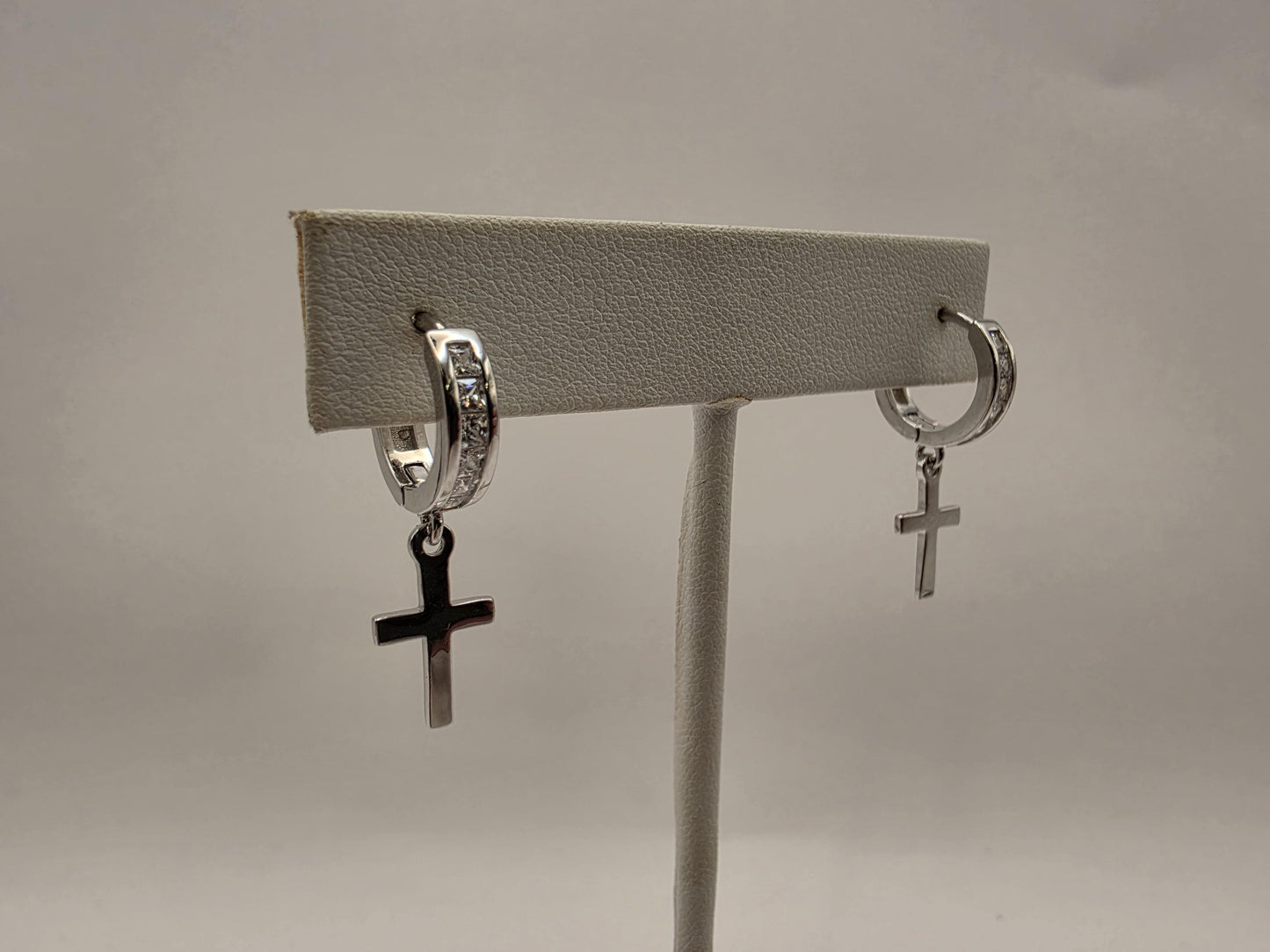 Sterling Silver CZ Cross Huggie Drop Earrings 925 Pave Christian Religious Faith Dangle Jewelry Gift for Her Baptism