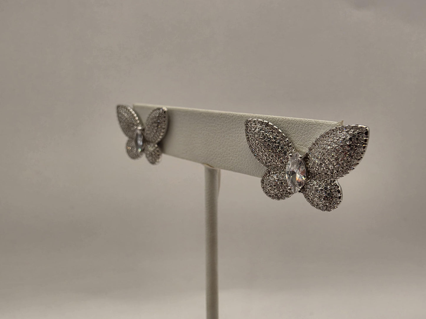 Sterling Silver CZ Pave Butterfly Stud Earrings 925 Sparkle Statement Nature Garden Jewelry Gift for Her Womens