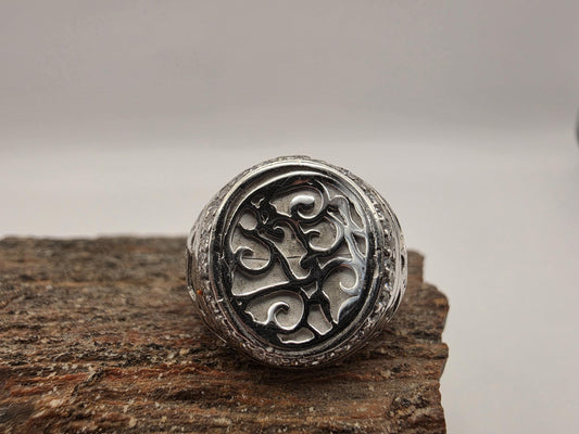 Sterling Silver Oxidized Scrollwork Signet Ring Pave CZ | 925 Silver | Size 8 | Mens Womens