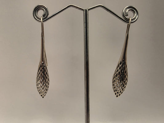 Sterling Silver Openwork Pod Drop Earrings | 925 Silver | 55mm | Filigree Dangle Earrings