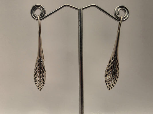 Sterling Silver Openwork Pod Drop Earrings | 925 Silver | 55mm | Filigree Dangle Earrings