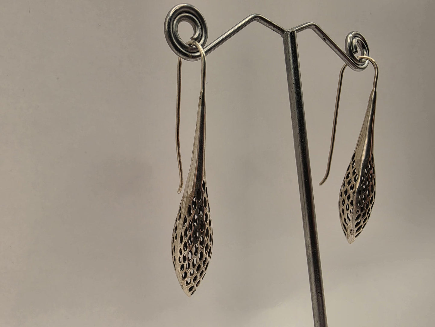 Sterling Silver Openwork Pod Drop Earrings | 925 Silver | 55mm | Filigree Dangle Earrings