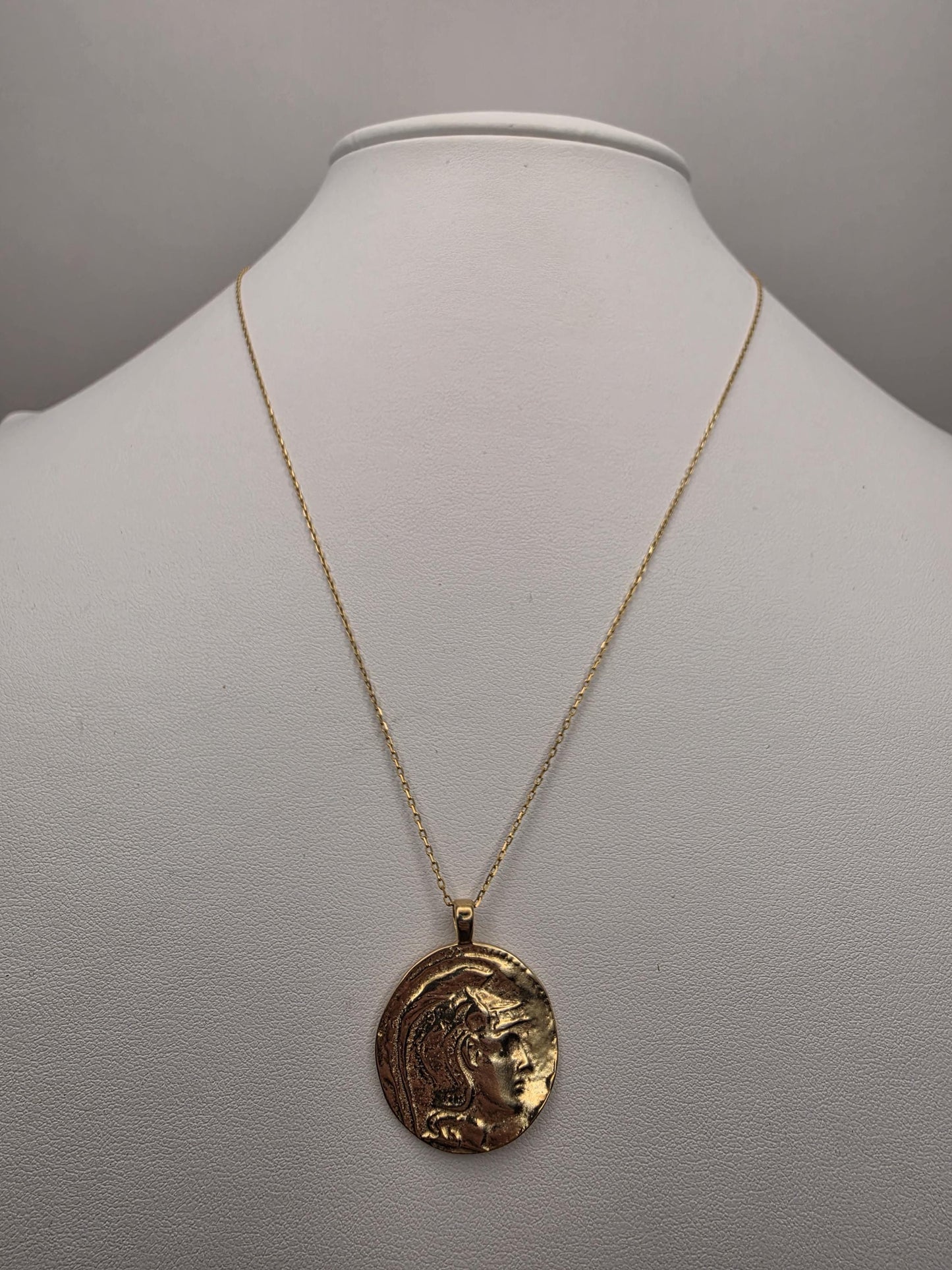 Gold Plated Sterling Silver Greek Coin Pendant Necklace | 925 Silver | 17 Inch | Athena Owl Coin