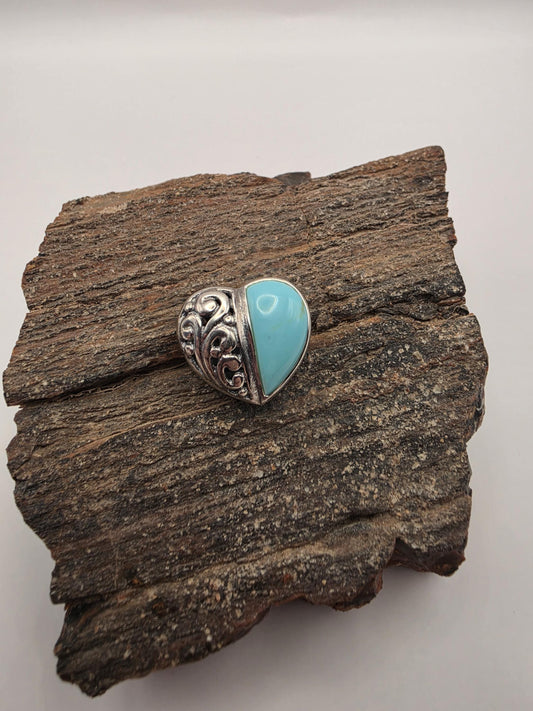 Sterling Silver Filigree Teardrop Turquoise Pendant | 925 Silver | 21.4mm | Scrollwork Cab Pendant