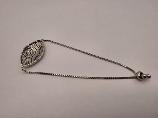 Sterling Silver Pave CZ Evil Eye Bolo Bracelet | 925 Silver | 8.5 Inch Adjustable | Box Chain