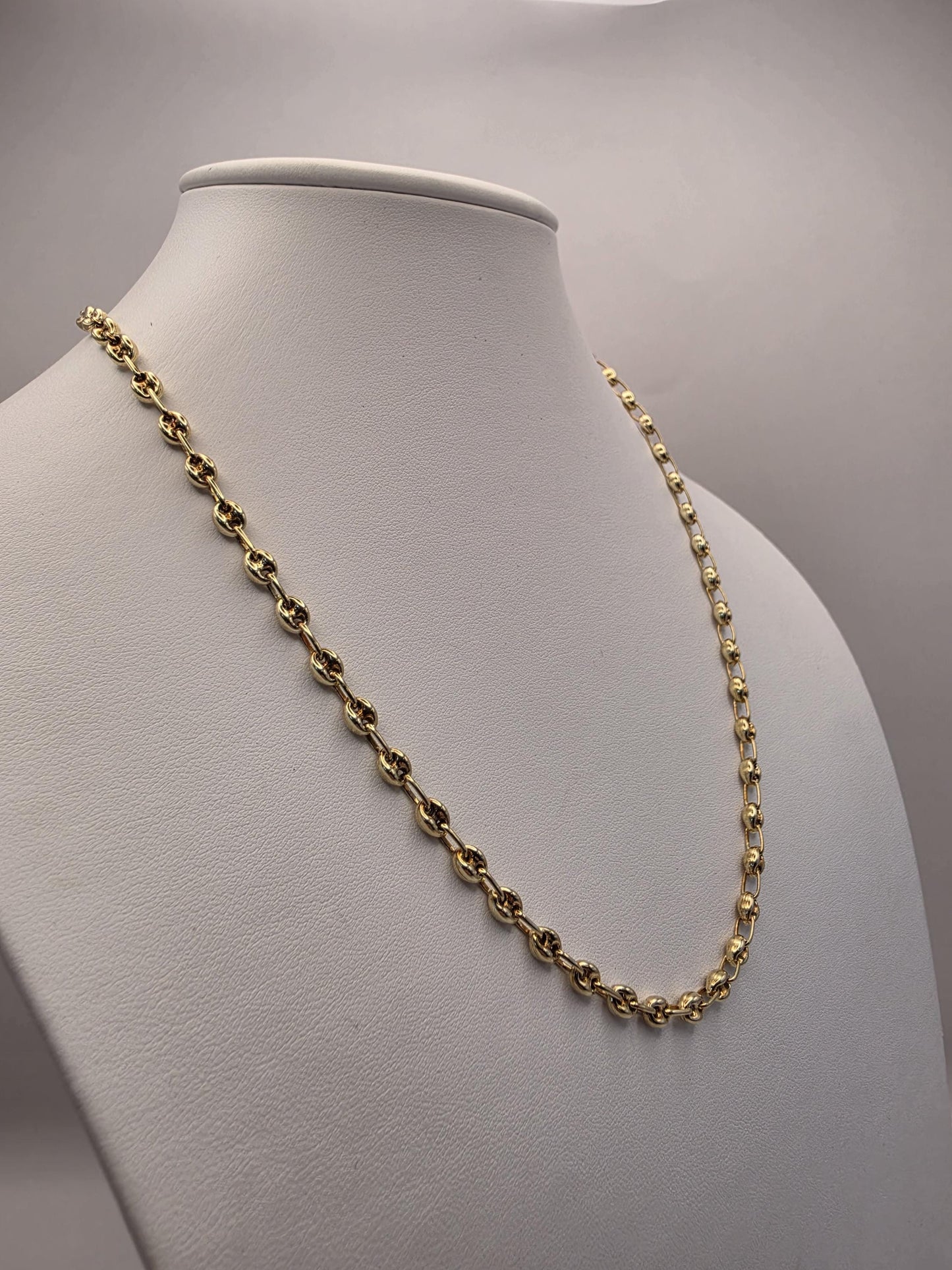 18K Gold Plated Mariner Link Necklace, Puffed Anchor Link Chain, Sterling Silver, 20" 4.5mm, Unisex Gold Layering Chain, Gift for Her or Him