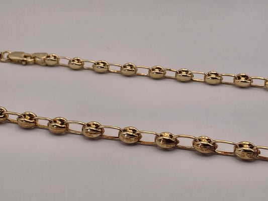 18K Gold Plated Mariner Link Necklace, Puffed Anchor Chain, Sterling Silver, 20 in 4.5mm, Unisex Gold Chain, Layering Necklace, Coffee Bean