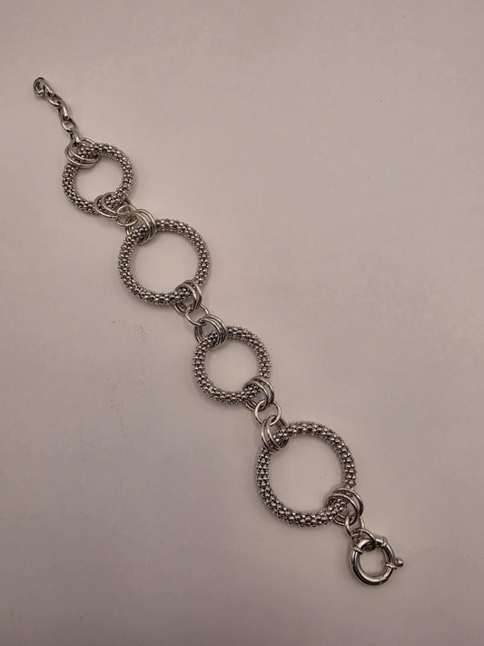 Sterling Silver Circle Link Bracelet, Graduated Round Link, 925 Silver, 9 in, Coreana Chain, Statement Bracelet, Unisex, Gift for Her
