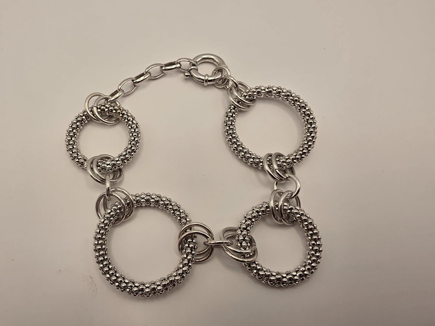 Sterling Silver Circle Link Bracelet, Graduated Round Link, 925 Silver, 9 in, Coreana Chain, Statement Bracelet, Unisex, Gift for Her
