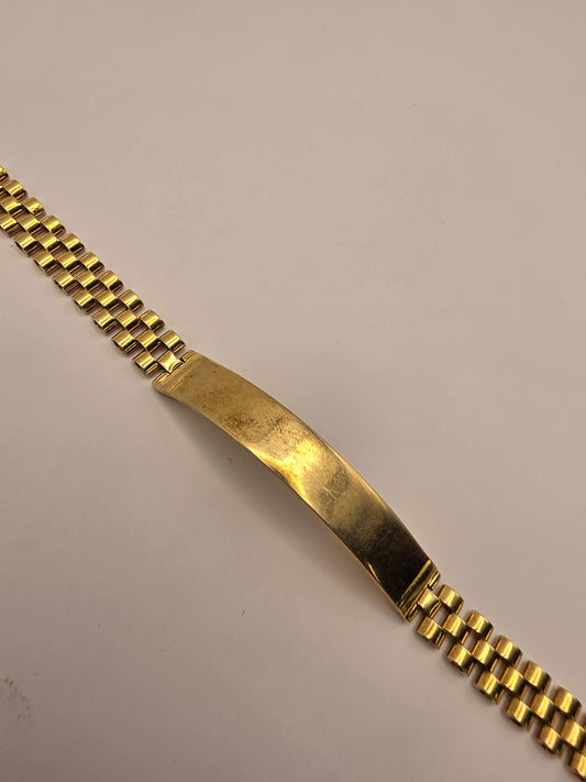 18K Gold Plated Watch Link ID Bracelet, Mens Bracelet, Sterling Silver, 8.5 in 8mm, Polished ID Bar, Unisex Gold Bracelet, Gift for Him