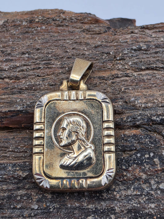 Two Tone Gold Plated Jesus Christ Medallion Pendant, Sterling Silver, 1 in, Religious Christian Pendant, Mens Pendant, Faith Gift