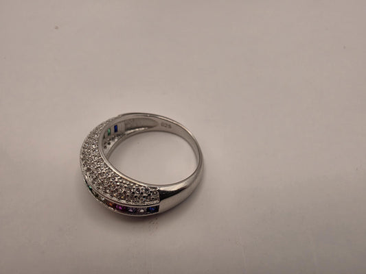 Sterling Silver Rainbow Eternity Band Ring, Multi Color CZ Baguette, 925 Silver, Size 6, Rainbow Ring, Stackable Band, Pride Gift