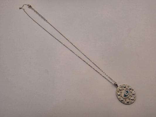 Sterling Silver Evil Eye Pendant Necklace | 925 Silver | CZ Disc | 17 Inch | Protection Charm | Womens Gift Jewelry