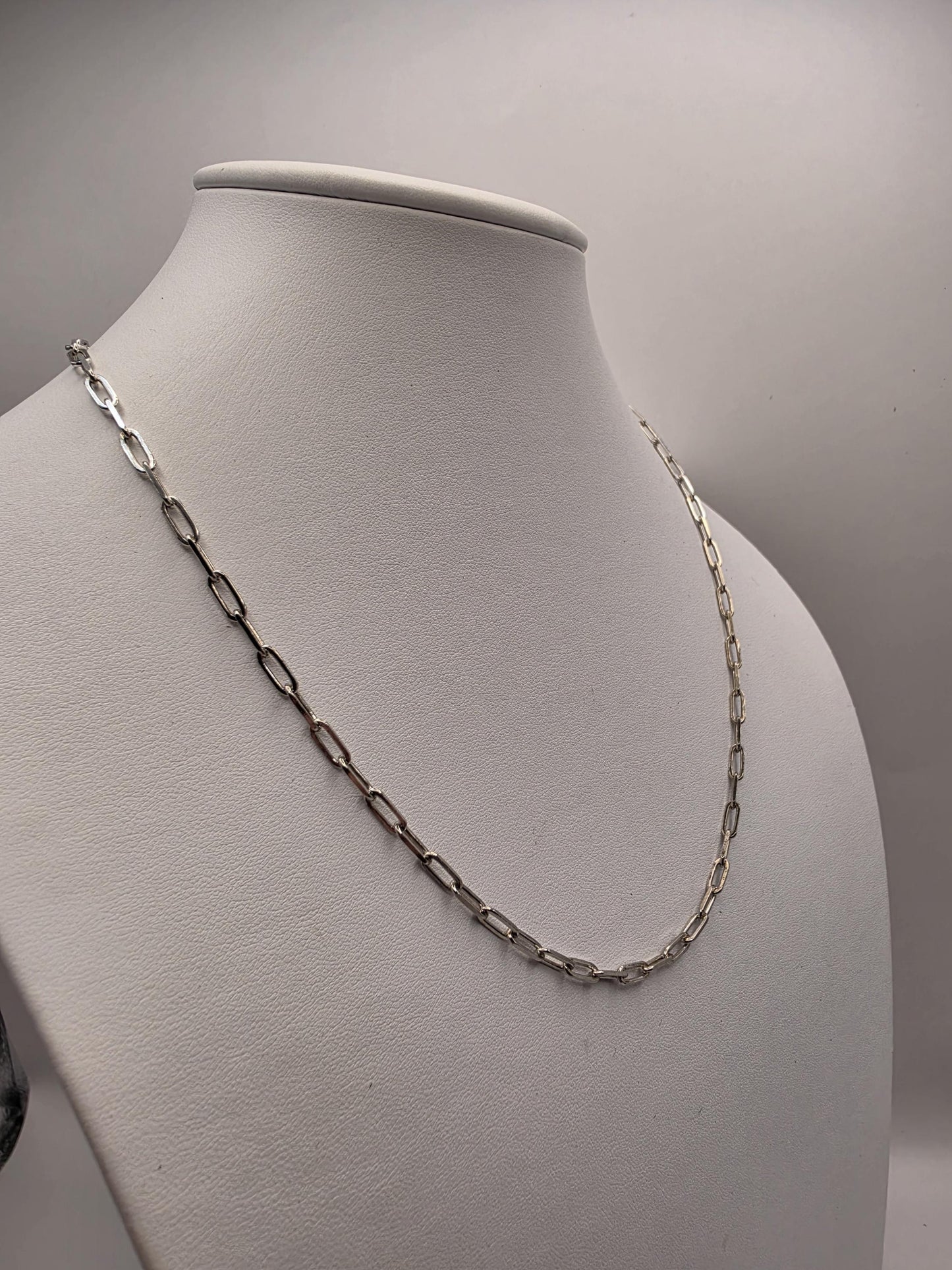 Sterling Silver Paperclip Chain Necklace | 925 Silver | 20 Inch | 3.3mm | Elongated Link Layering Chain | Unisex