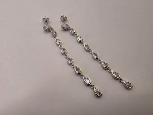 Sterling Silver CZ Drop Earrings | 925 Silver | 2.5 Inch | Teardrop Cubic Zirconia Dangle | Womens Linear Drop Earrings