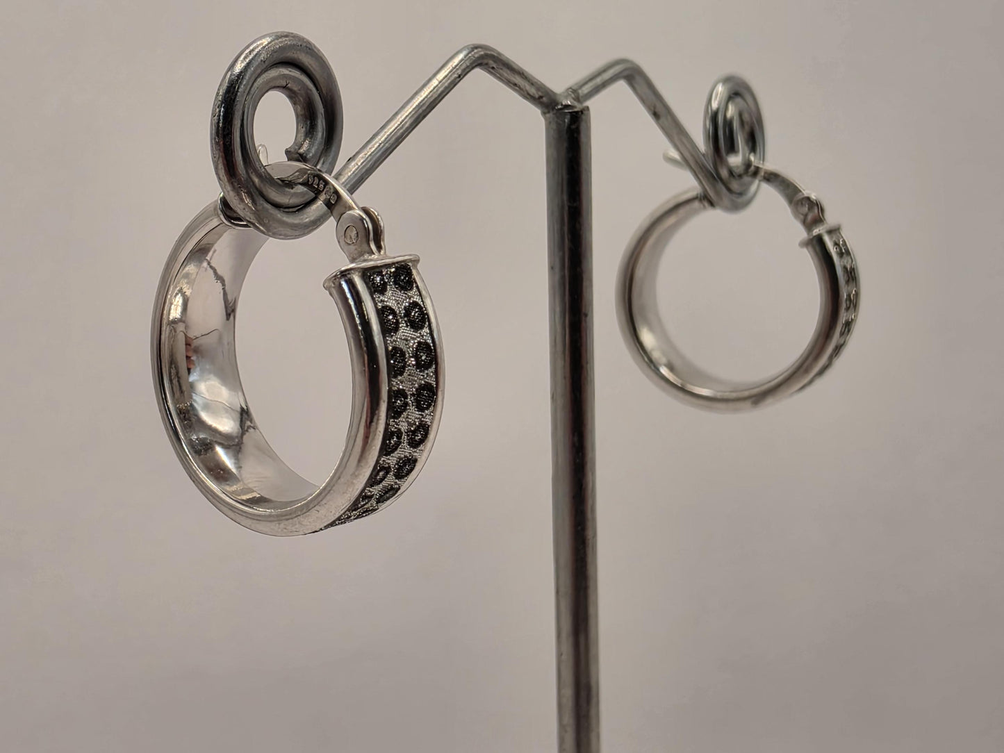 Sterling Silver Wide Huggie Hoop Earrings | 925 Silver | .75 Inch | Textured Dot Band Hoops | Womens Chunky Huggies
