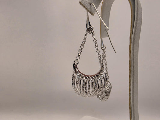 Sterling Silver Chandelier Drop Earrings | 925 Silver | Fringe Tassel Dangle | Diamond Cut Fan | Womens Statement Pair