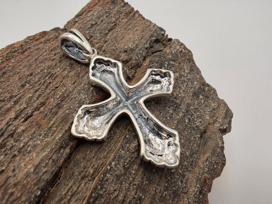 Sterling Silver Gothic Cross Pendant | 925 Silver | Beaded Budded Cross | 1.5 Inch | Mens Womens Faith Jewelry Pendant