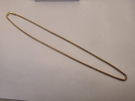 Gold Plated Box Chain Necklace | 925 Silver | 26 Inch | 3.67mm | Rounded Box Link | Mens Womens Unisex Long Gold Chain