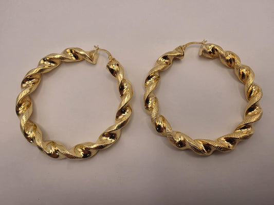 Gold Plated Twisted Hoop Earrings | 925 Silver | 2 Inch | Chunky Twisted Rope Hoops | Womens Statement Gold Hoops