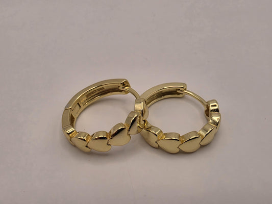 Gold Plated Heart Huggie Hoop Earrings | 925 Silver | .75 Inch | Heart Link Hoops | Womens Dainty Gold Huggies