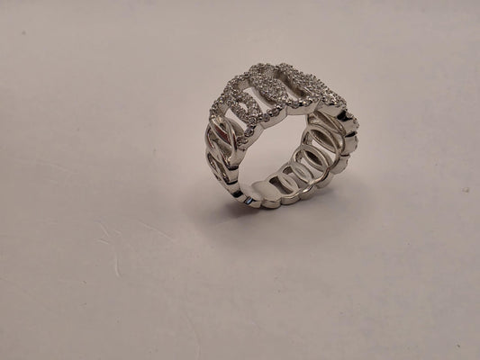 Sterling Silver Pave CZ Ring | 925 Silver | Chain Link Band | Size 6 | Cubic Zirconia | Womens Statement Link Ring