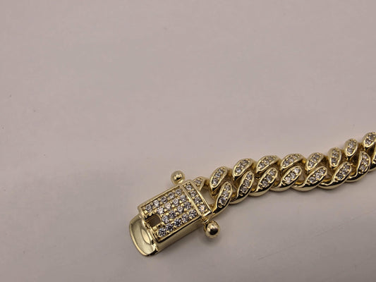 Gold Plated CZ Cuban Link Bracelet | 925 Silver | 8.5 Inch | 6mm | Iced Pave Curb Link | Mens Womens Unisex Bracelet