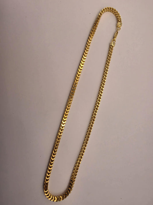 18K Gold Plated Franco Chain Necklace, Sterling Silver, 19" 3.74mm, Mens Gold Chain, Box Link, Unisex Layering Necklace, Italian Style Gift