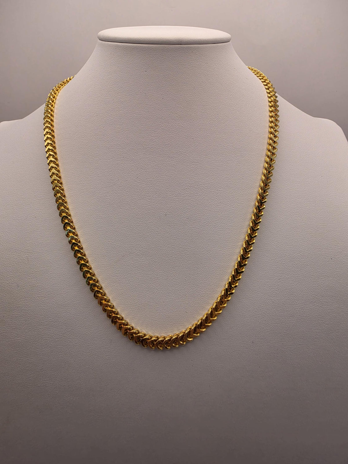 18K Gold Plated Franco Chain Necklace, Sterling Silver, 19" 3.74mm, Mens Gold Chain, Box Link, Unisex Layering Necklace, Italian Style Gift