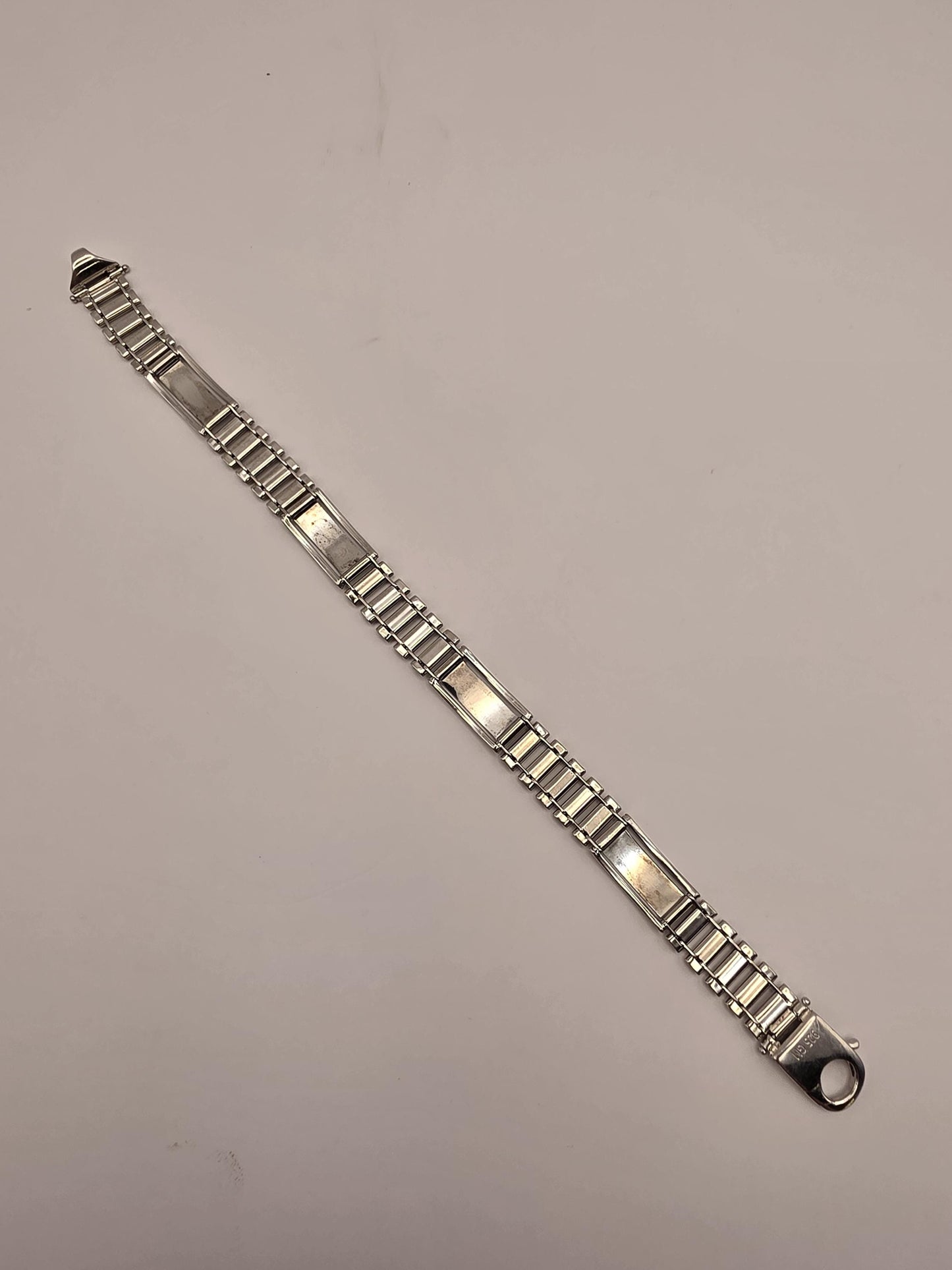 Sterling Silver Panel Link ID Bracelet, Mens Bracelet, 925 Silver, 8.5 in 10mm, Polished Bar Links, Heavy Unisex Bracelet, Gift for Him