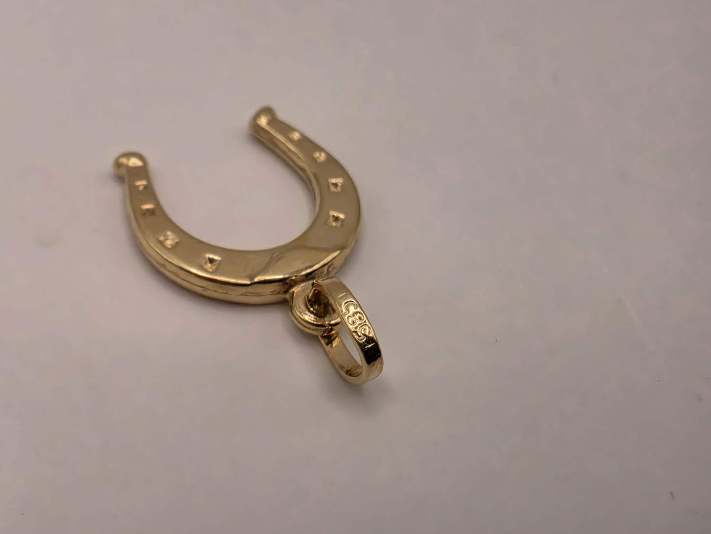 Solid 14K Yellow Gold Horseshoe Pendant Lucky Good Luck Charm Cowboy Western Equestrian Jewelry Gift Diamond Cut Detail Small Necklace Charm