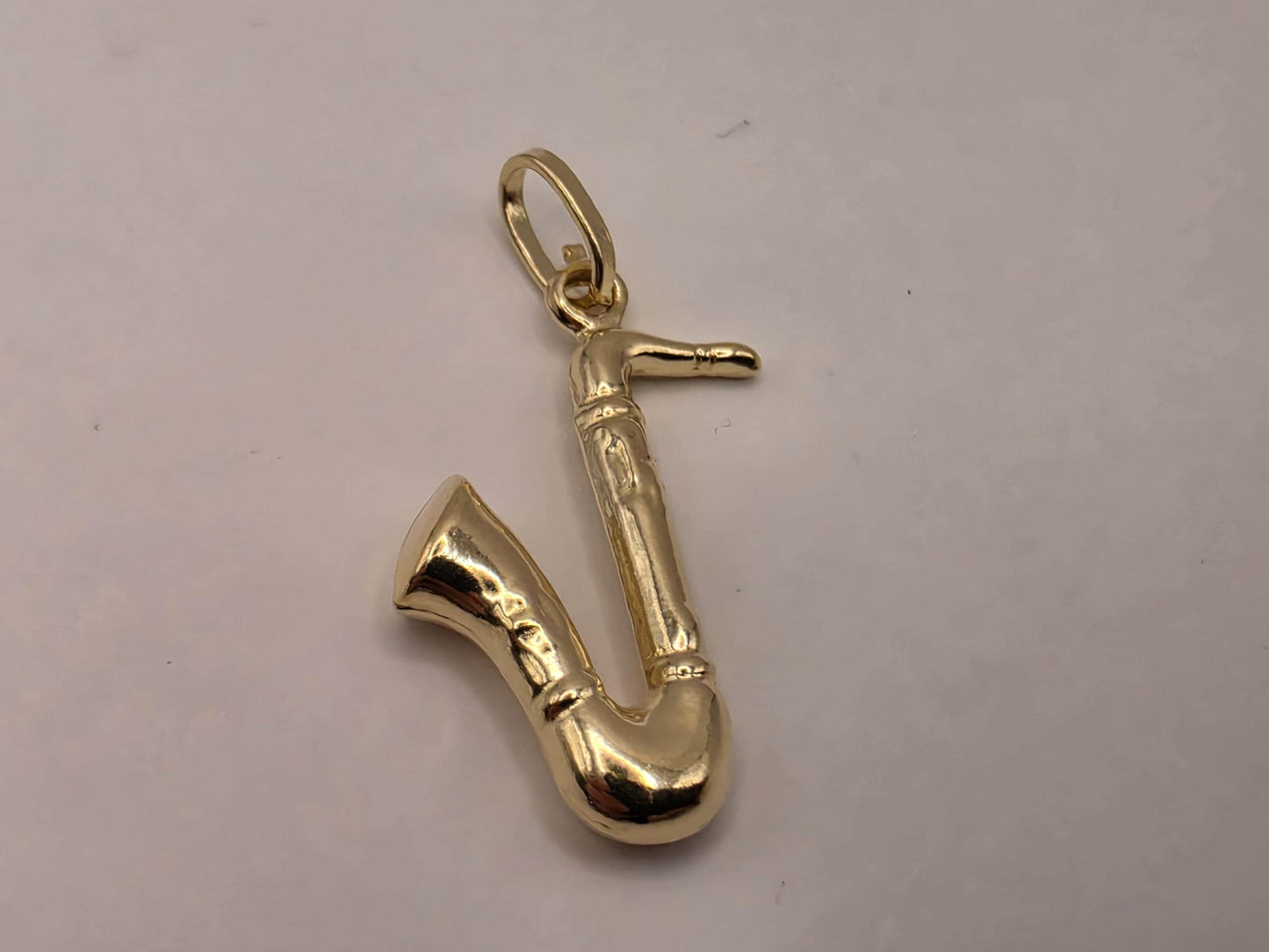 14K Yellow Gold Saxophone Pendant Sax Music Charm Jazz Musician Instrument Jewelry Gift for Music Lover Band Necklace Charm 3D Detail