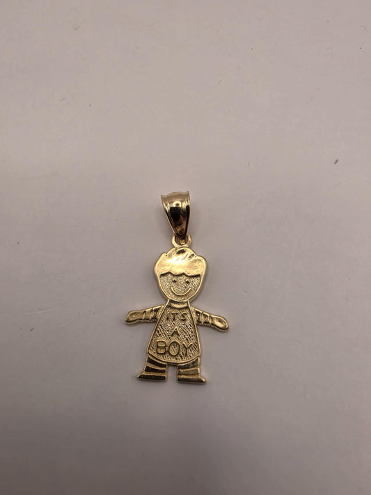 Solid 14K Yellow Gold Its A Boy Pendant Baby Boy Charm New Mom Baby Shower Newborn Gift Jewelry Diamond Cut Detail Keepsake Necklace Charm