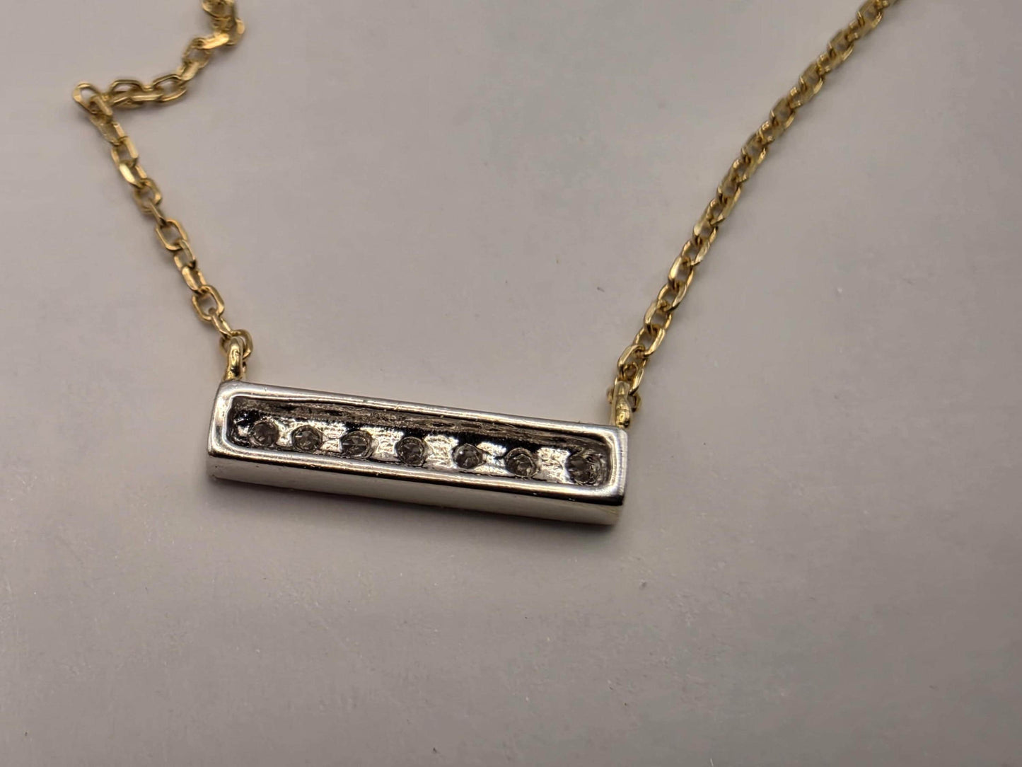 14K Yellow Gold Diamond Bar Necklace Petite Pave Horizontal Bar Pendant Dainty Layering Minimalist Jewelry Gift for Her Everyday 16 Inch
