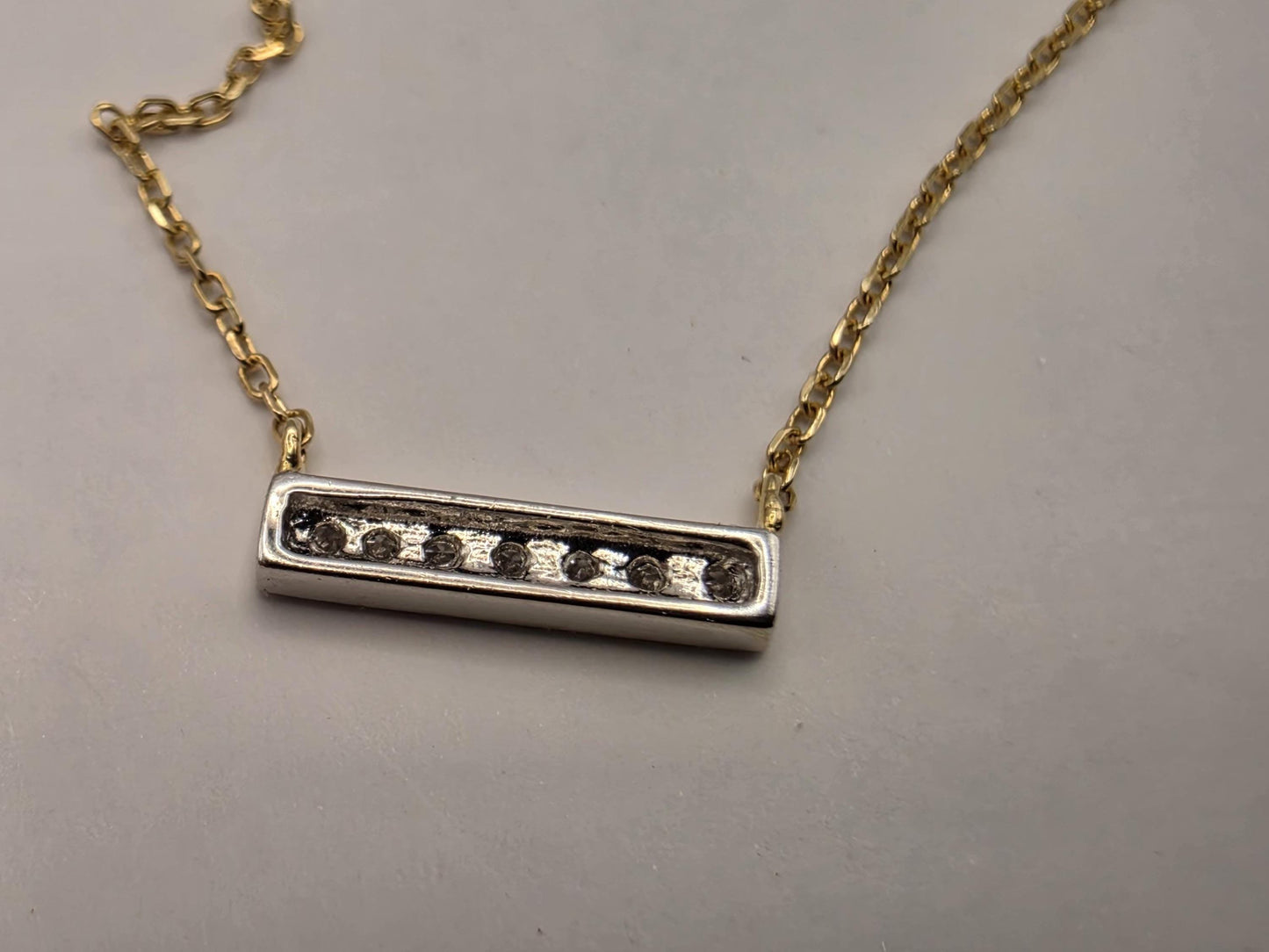14K Yellow Gold Diamond Bar Necklace Petite Pave Horizontal Bar Pendant Dainty Layering Minimalist Jewelry Gift for Her Everyday 16 Inch
