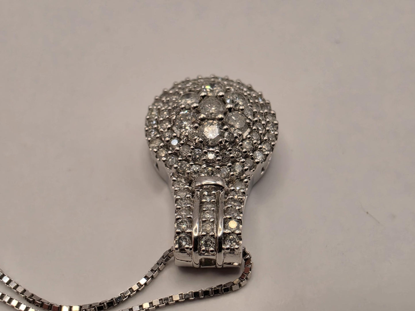 10K White Gold Pave Diamond Ball Necklace Round Natural Diamond Sphere Orb Pendant Fine Jewelry Gift for Her Sparkle 3D Ball 18 Inch