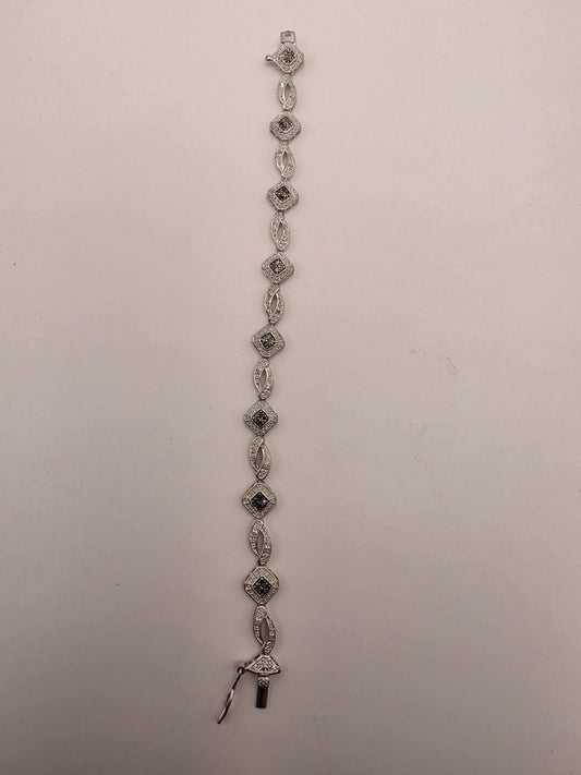 925 Sterling Silver Black Diamond Bracelet 7 Inch Genuine Diamond Square Link Tennis Style Womens Statement Fine Jewelry Gift for Her
