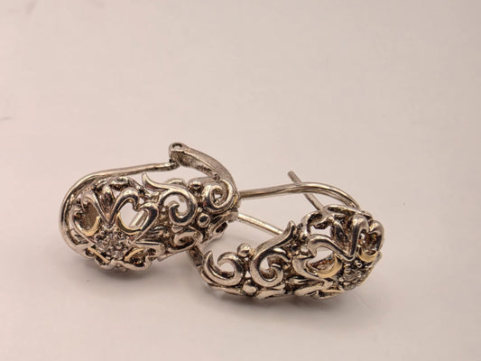 925 Sterling Silver 14k Gold Accent Earrings Balinese Scrollwork Drop Leverback Two Tone Filigree Womens Fine Jewelry Gift for Her