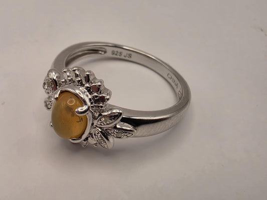 925 Sterling Silver Fire Opal Ring Genuine Diamond Accent Oval Opal Womens Cocktail Ring October Birthstone Fine Jewelry Gift for Her