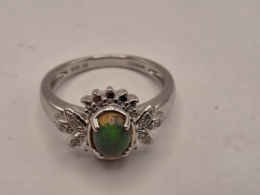 925 Sterling Silver Fire Opal Ring Genuine Diamond Accent Oval Opal Womens Cocktail Ring October Birthstone Fine Jewelry Gift for Her
