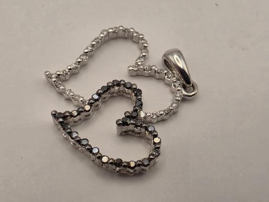 10k White Gold Double Heart Pendant Genuine White and Black Diamond Interlocking Hearts Womens Fine Jewelry Gift for Her Anniversary